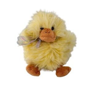 Gund Dazzy Duck Jr. Plush Stuffed Animal Toy 8" Yellow Fluffy Easter Chick Bow